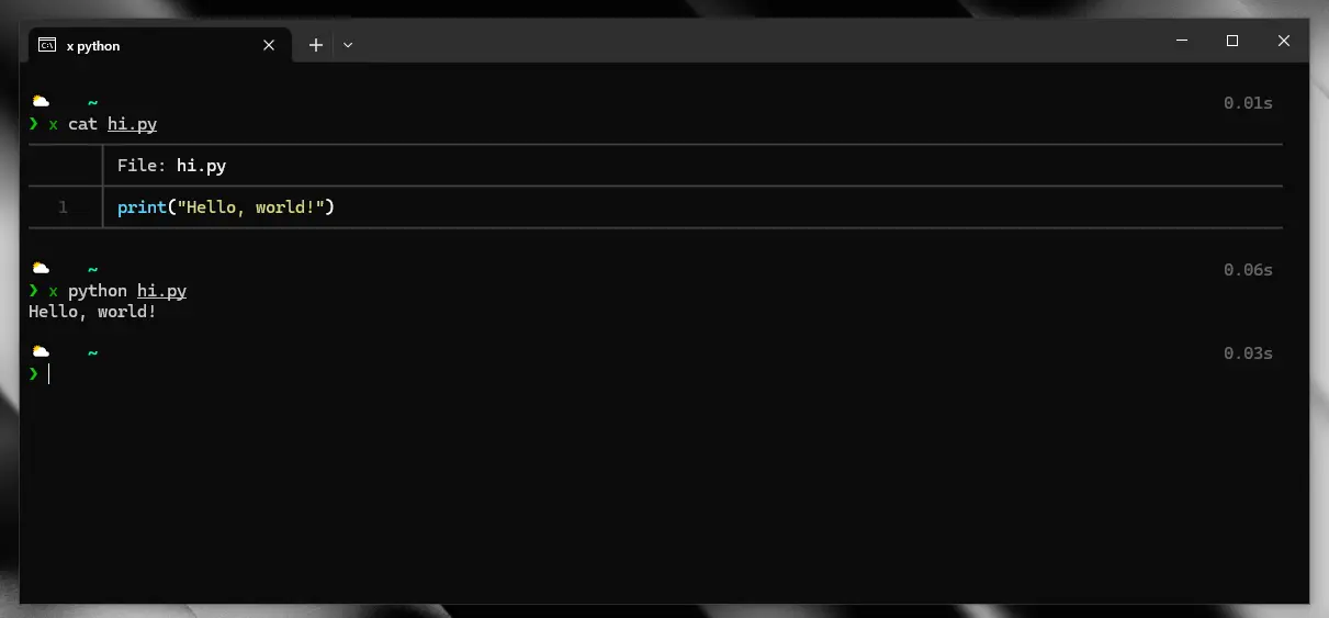 x Python- 使用 Python 脚本， 打印 hello world